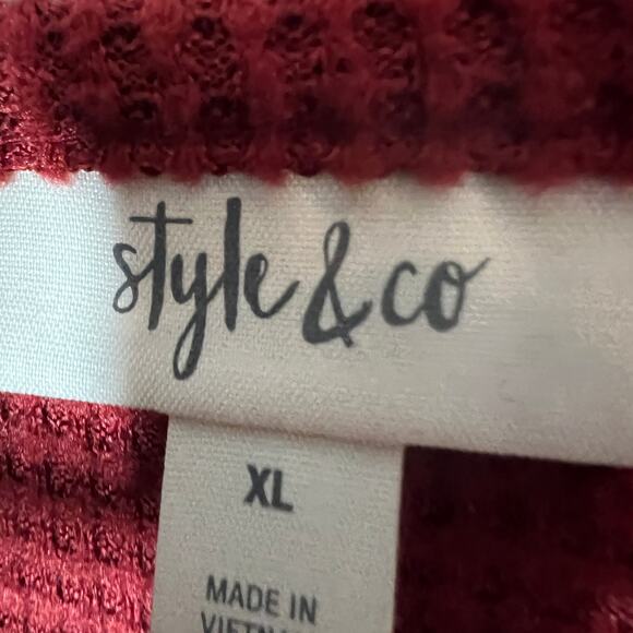 NEW! Style & Co Waffle Knit Loose Fit Soft Slub Tee Long Sleeve Red - XL - Picture 3 of 5